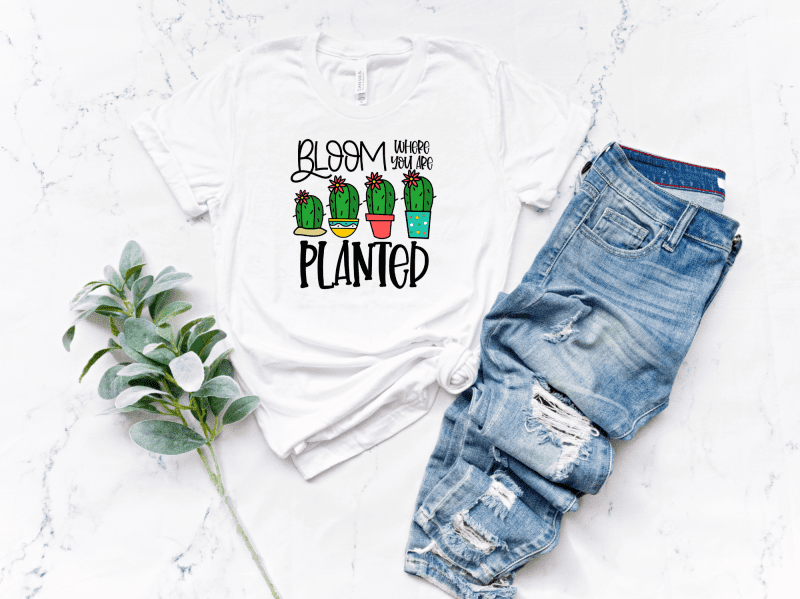 Bloom where you are planted cactus white shirt