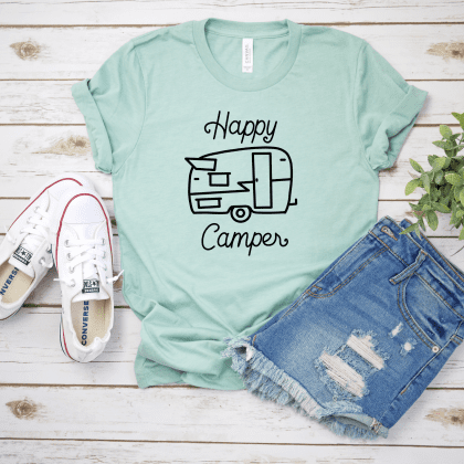 Happy camper dusty blue shirt