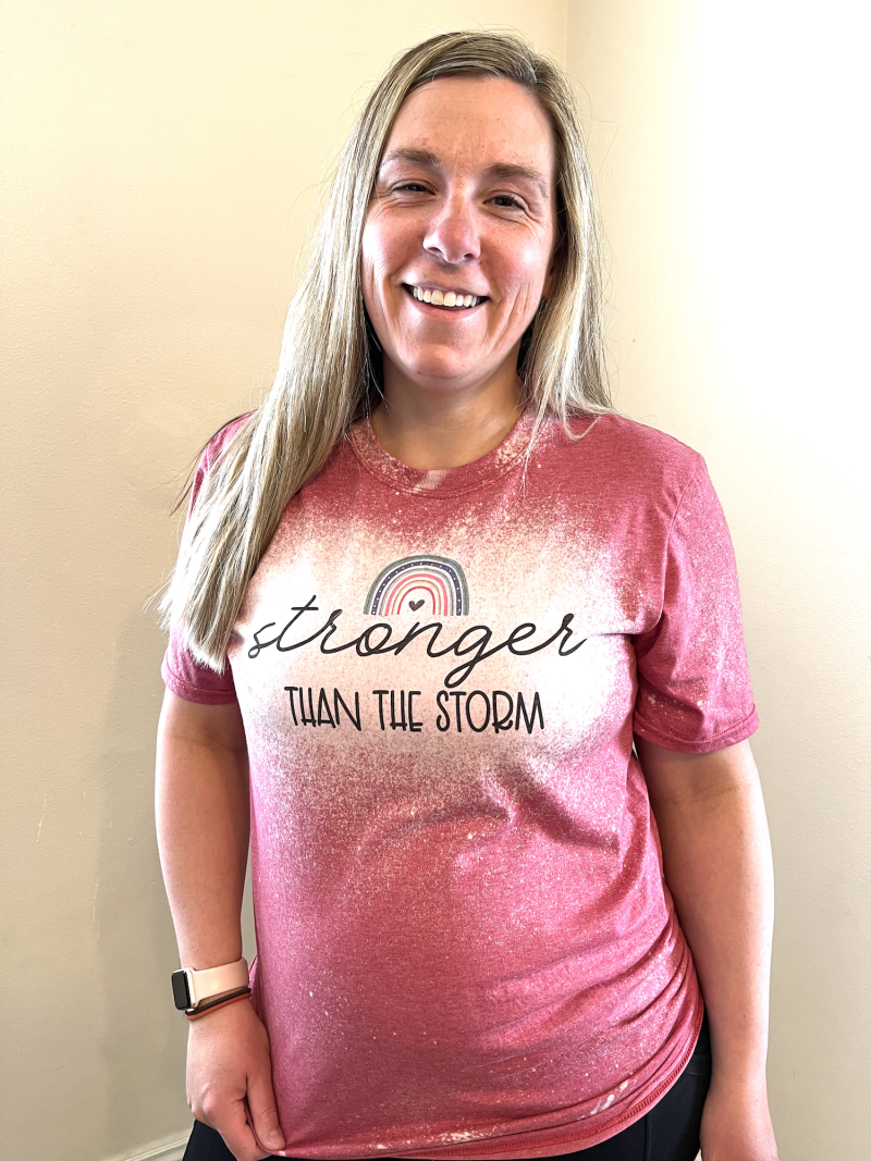 Stronger than the storm pink bleached model shirt