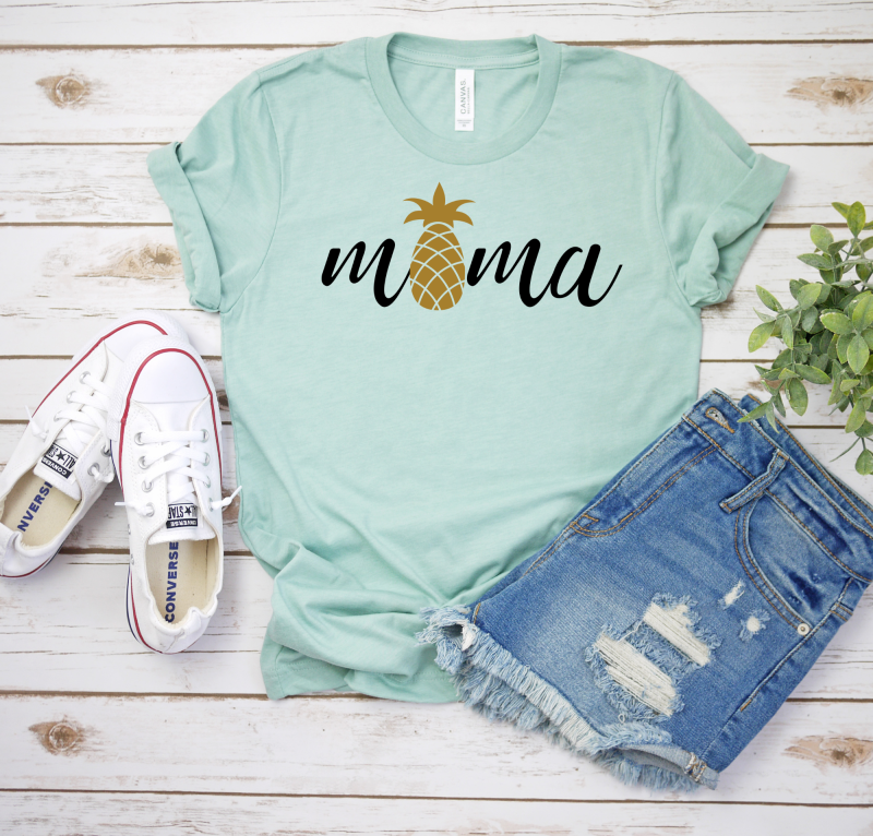 mama gold pineapple dusty blue shirt