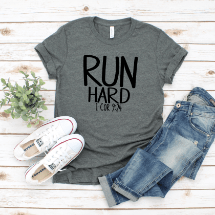 run hard 1 cor 9:24 heather gray shirt