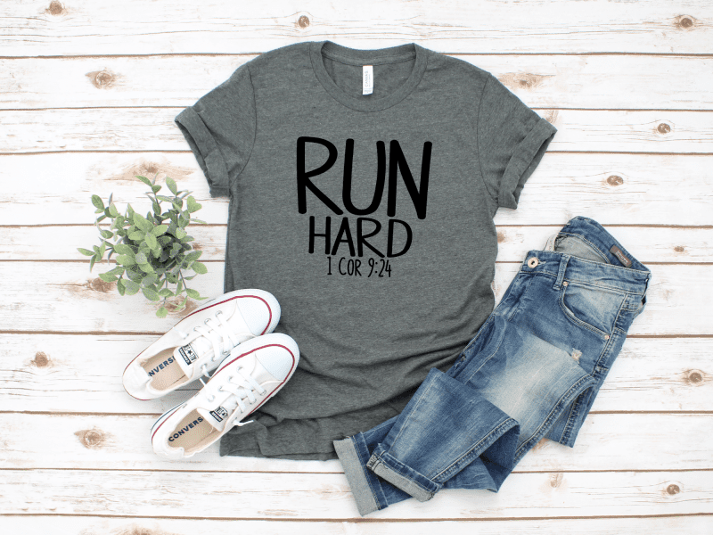 run hard 1 cor 9:24 heather gray shirt