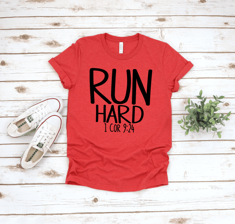 run hard 1 cor 9:24 heather red shirt