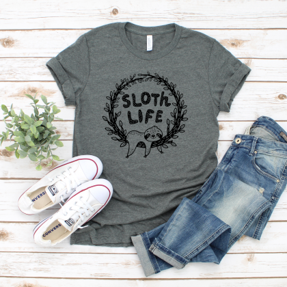 sloth life wreath gray shirt