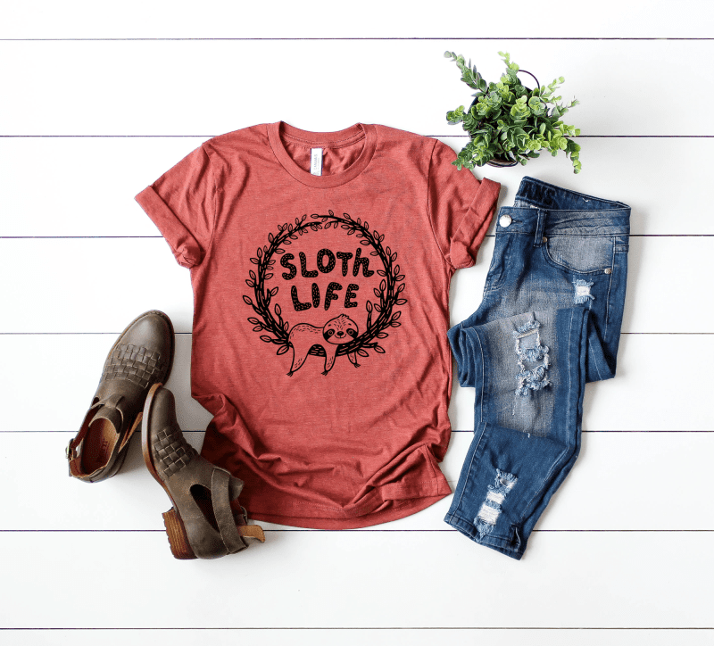 sloth life wreath heather clay shirt