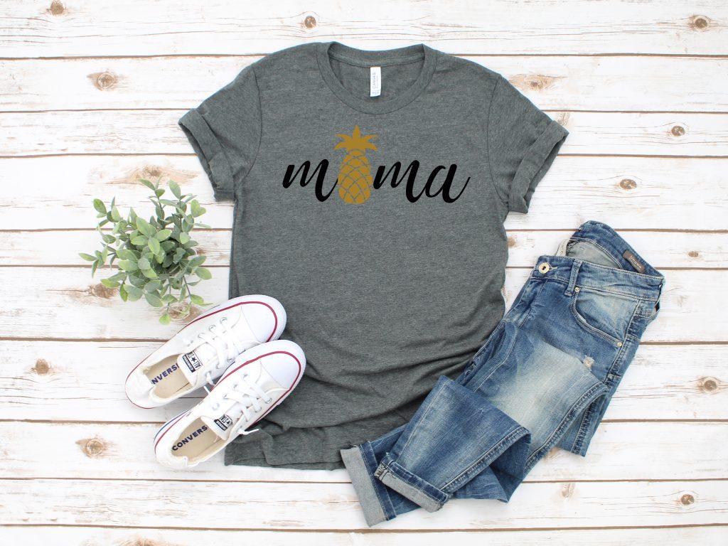 mama gold pineapple gray shirt