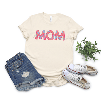 Pink and Blue Floral Mom Tee