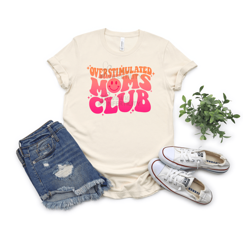 overstimulated moms club natural tee