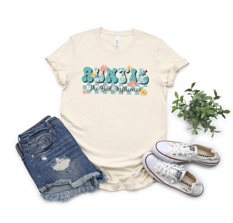 Auntie: The Bad Influence Groovy Font Tee