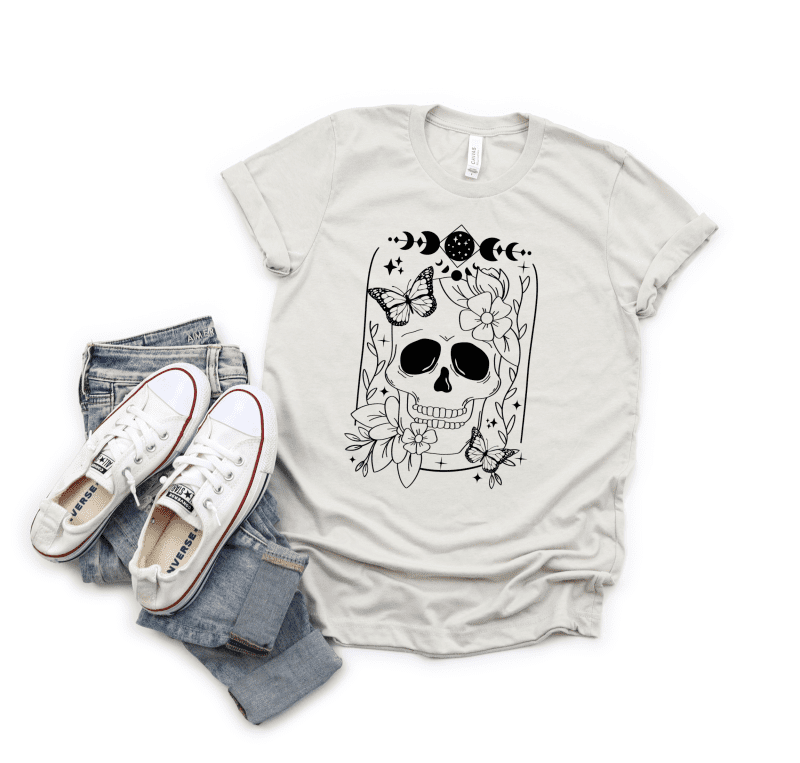 Floral Skull moon phases heather dust tee